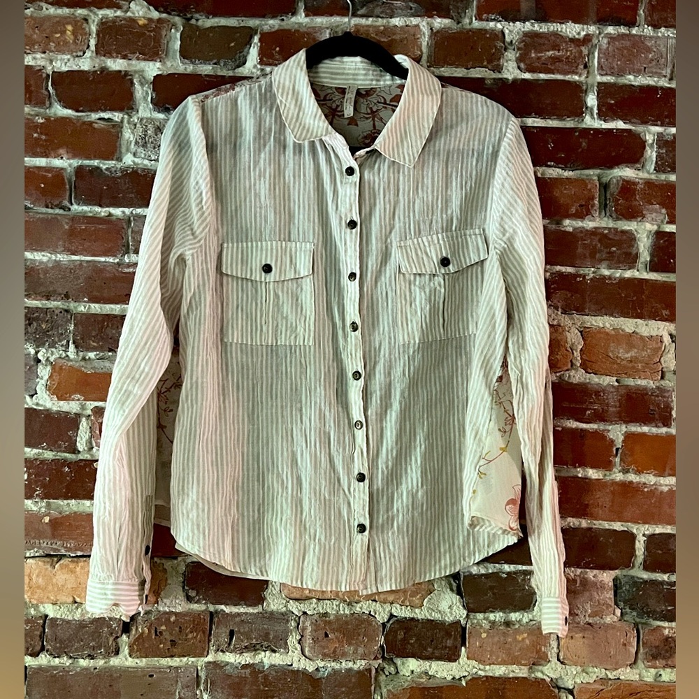 Free People Button Up Stripped Shirt Long Sleeve size S